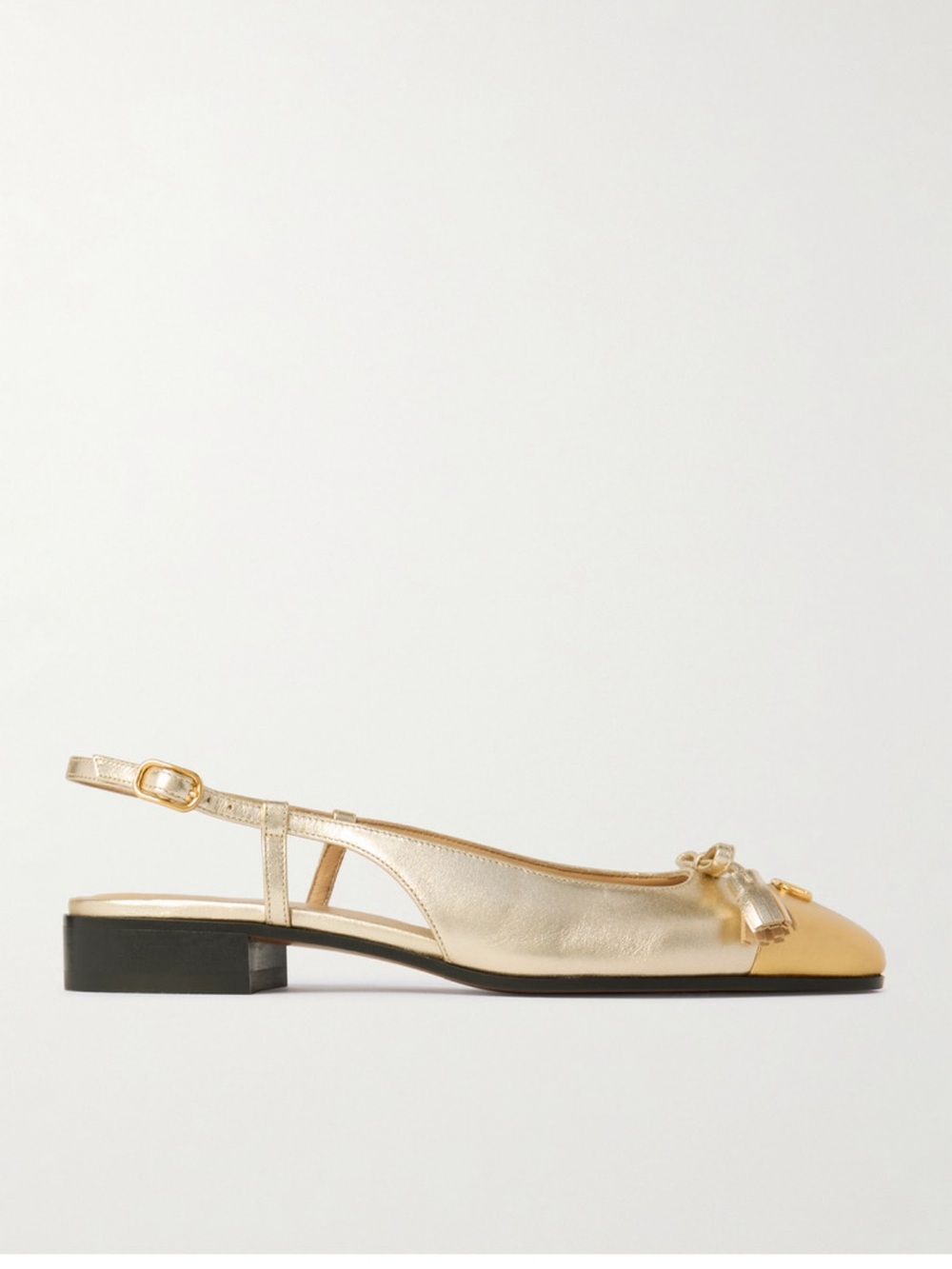 VALENTINO GARAVANI Valet Du Roi tasseled metallic leather slingback ballet 37